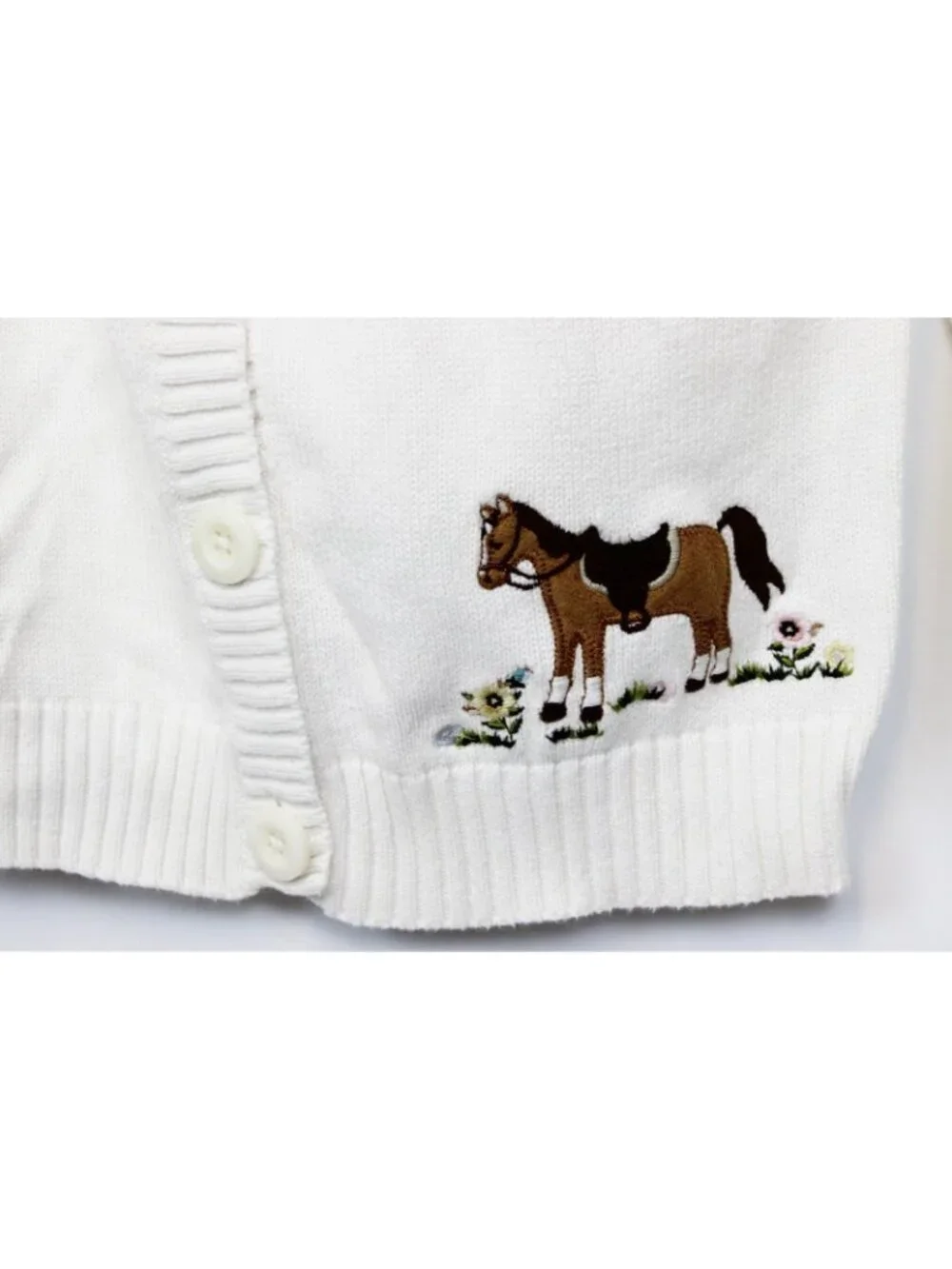 2007 Gymboree Equestrian Club Dress sz 12 White Cardigan Sweater Horse Ruffle Co